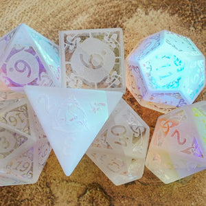 Frosted Rainbow Prism | Dichroic Glass Dice Set