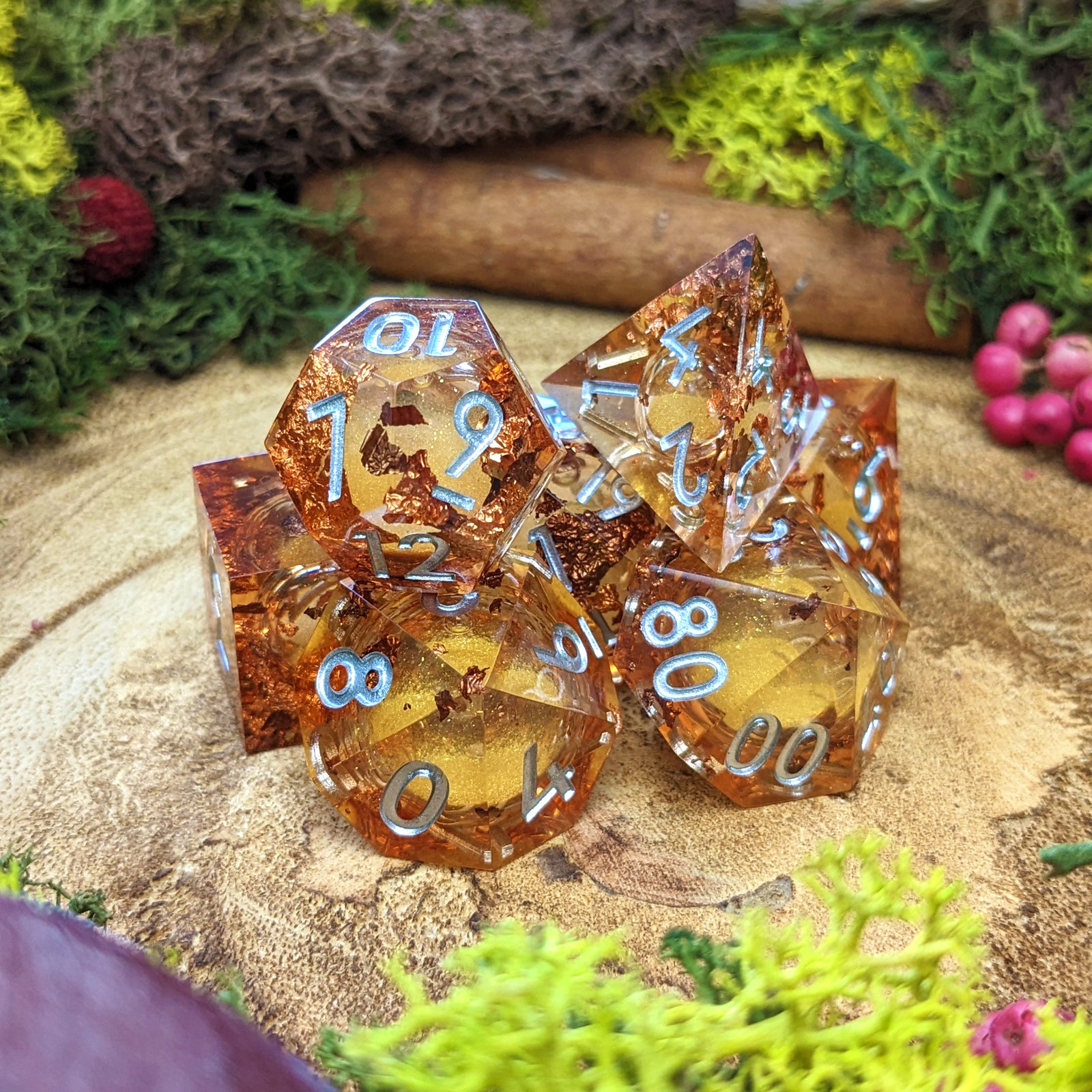Amber Nectar | Sharp Edge Liquid Core Dice - Dice Set - Luffleberry