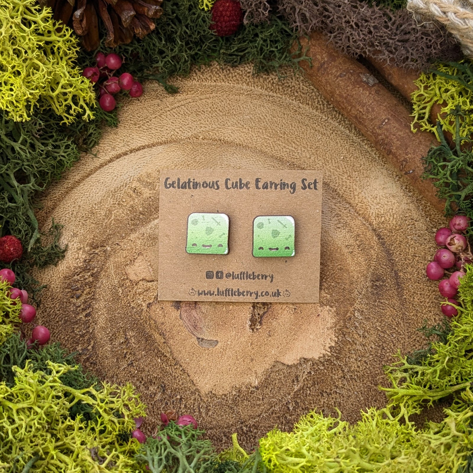 Gelatinous Cube | Wooden Earrings - Earrings - Luffleberry