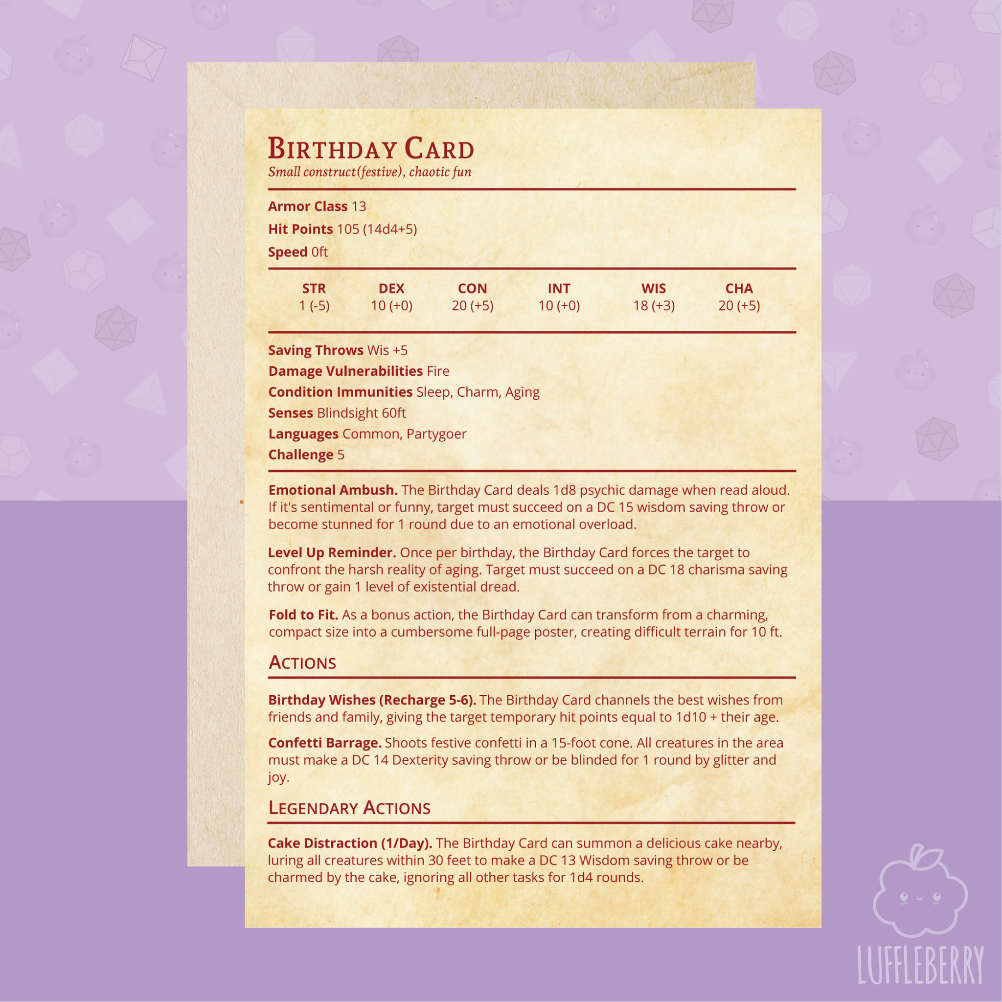 Card Stat Coin Birthday Card Stat Block - Luffleberry