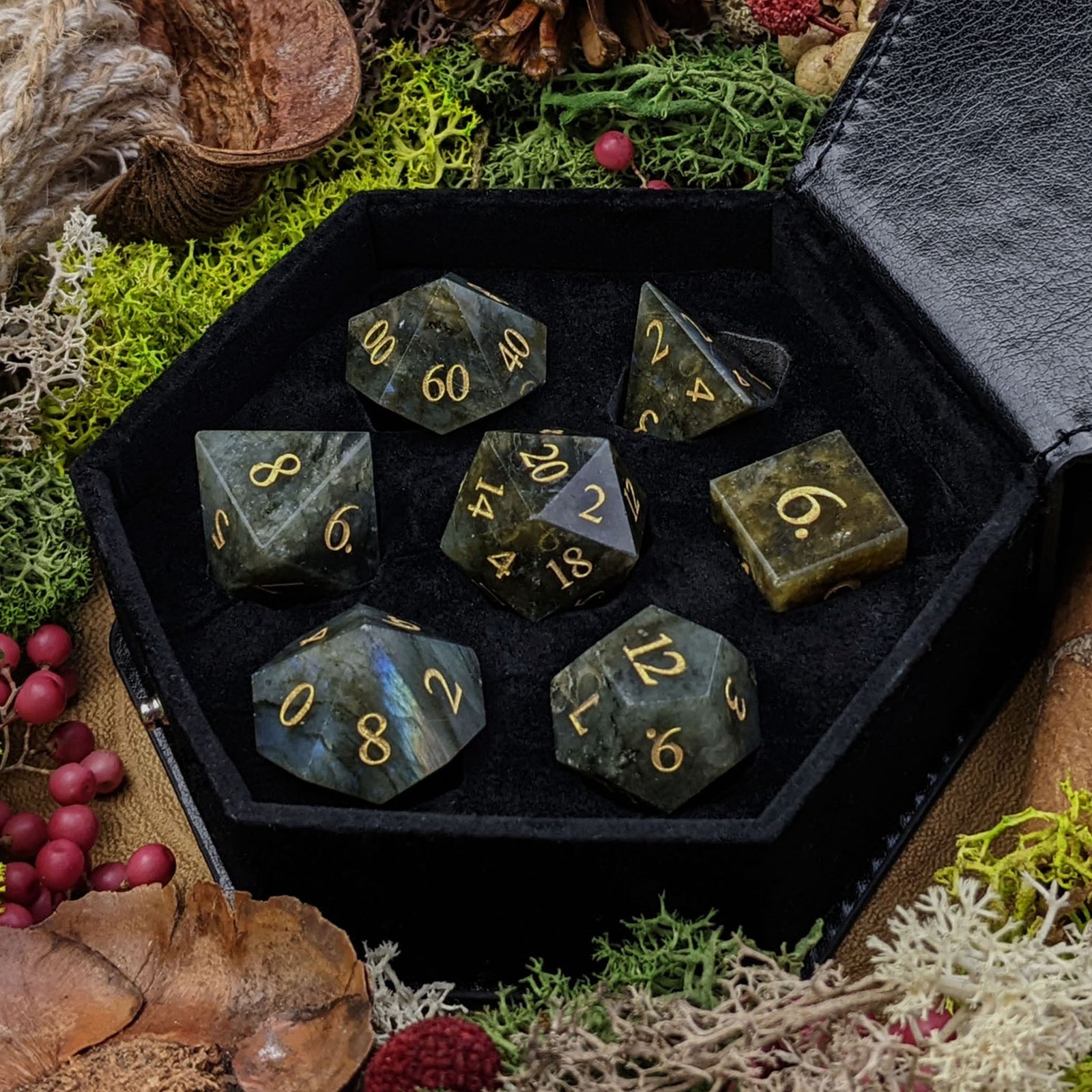 Labradorite | Gemstone Dice - Dice Set - Luffleberry