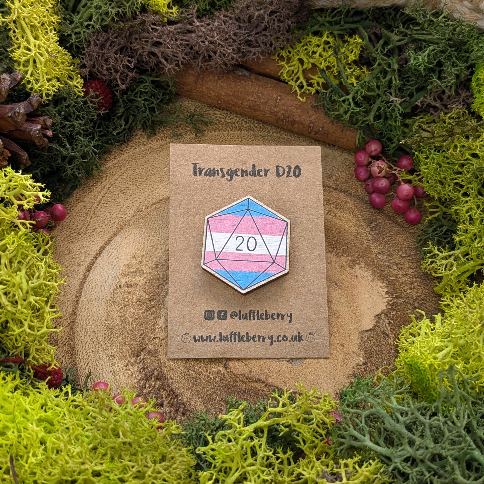 Transgender Pride D20 Pin Badge