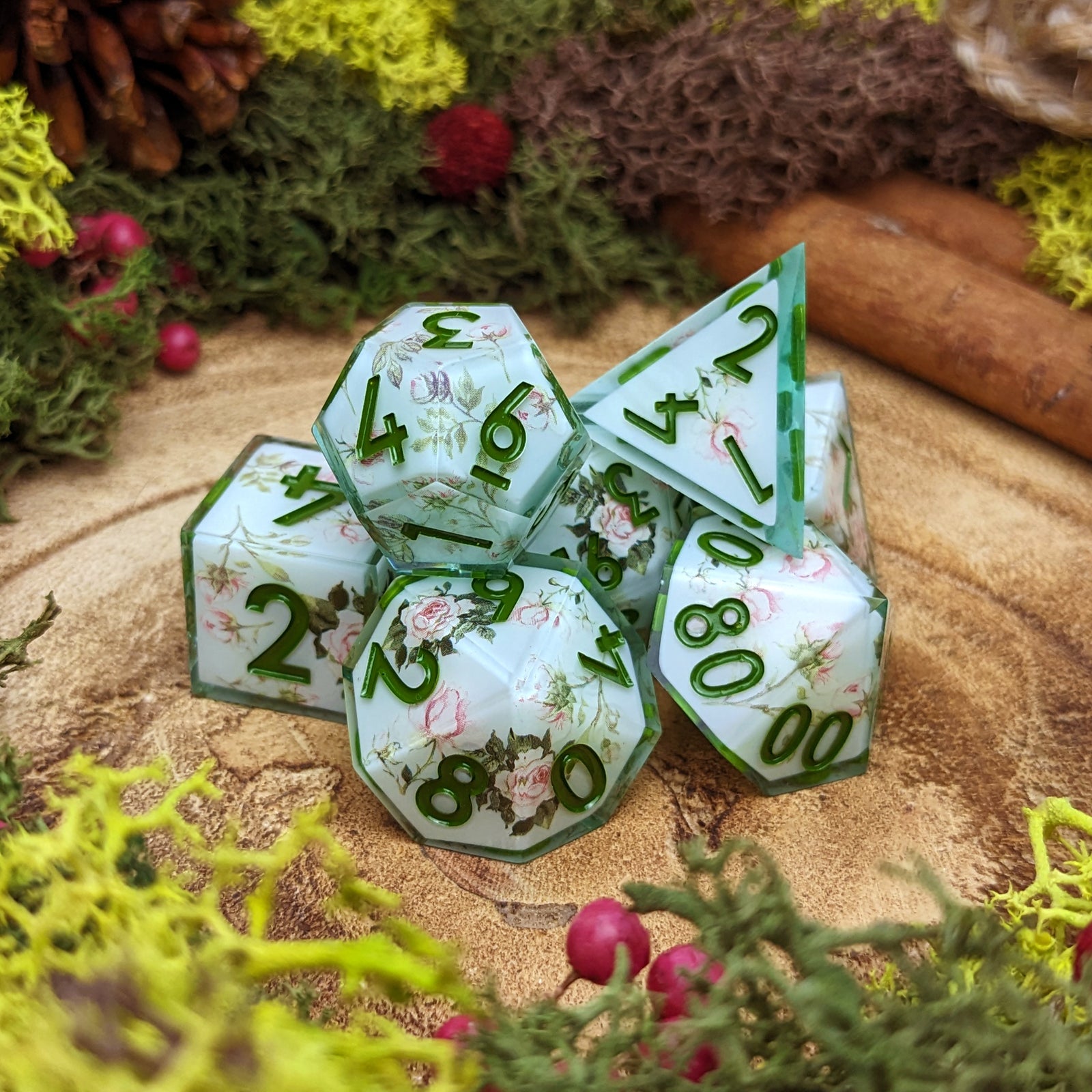 Vintage Rose | Mint | Sharp Edge Dice - Dice Set - Luffleberry