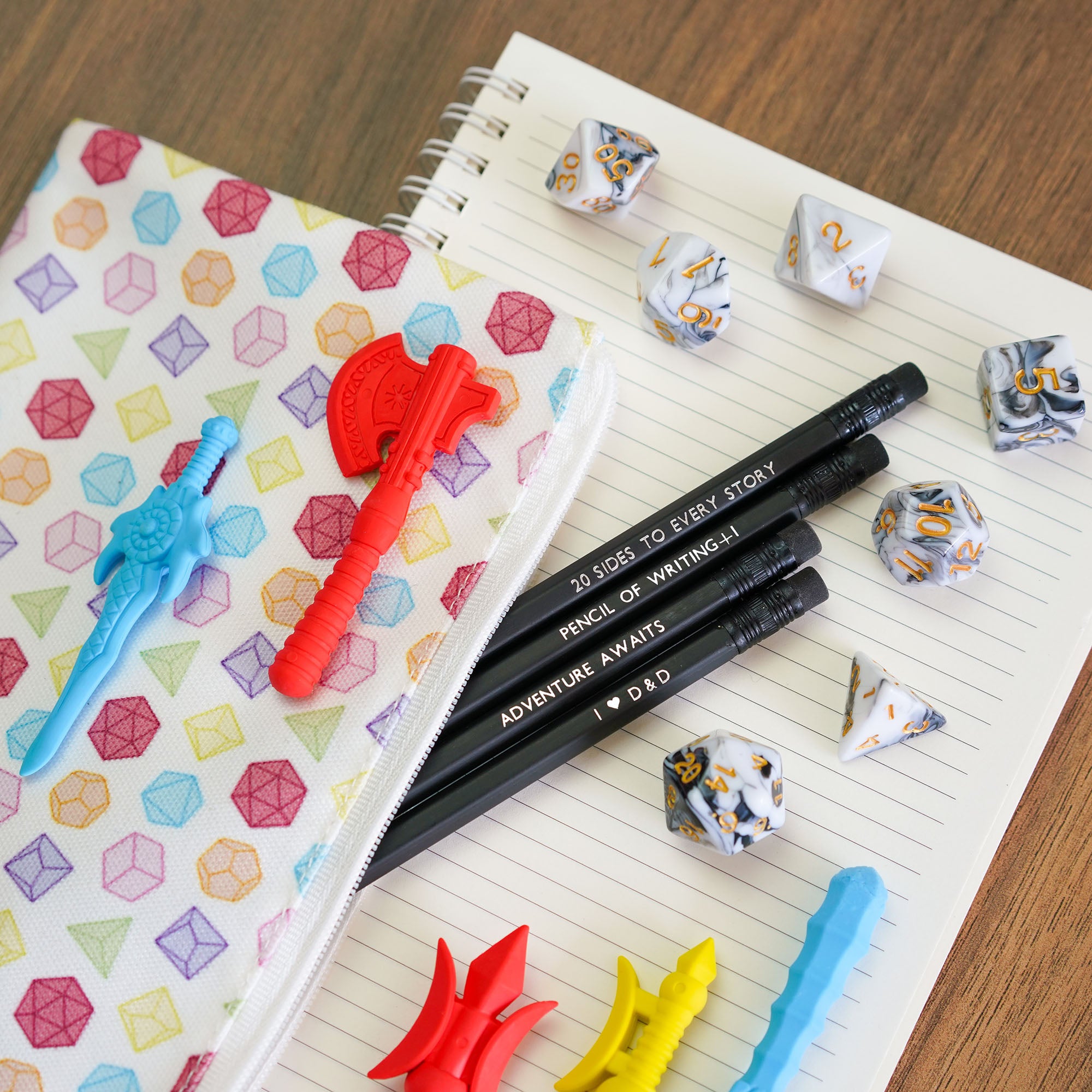 D&D Starter Set | Dice Set, Notebook, Pencils, Pencilcase & Eraser | Letterbox Size