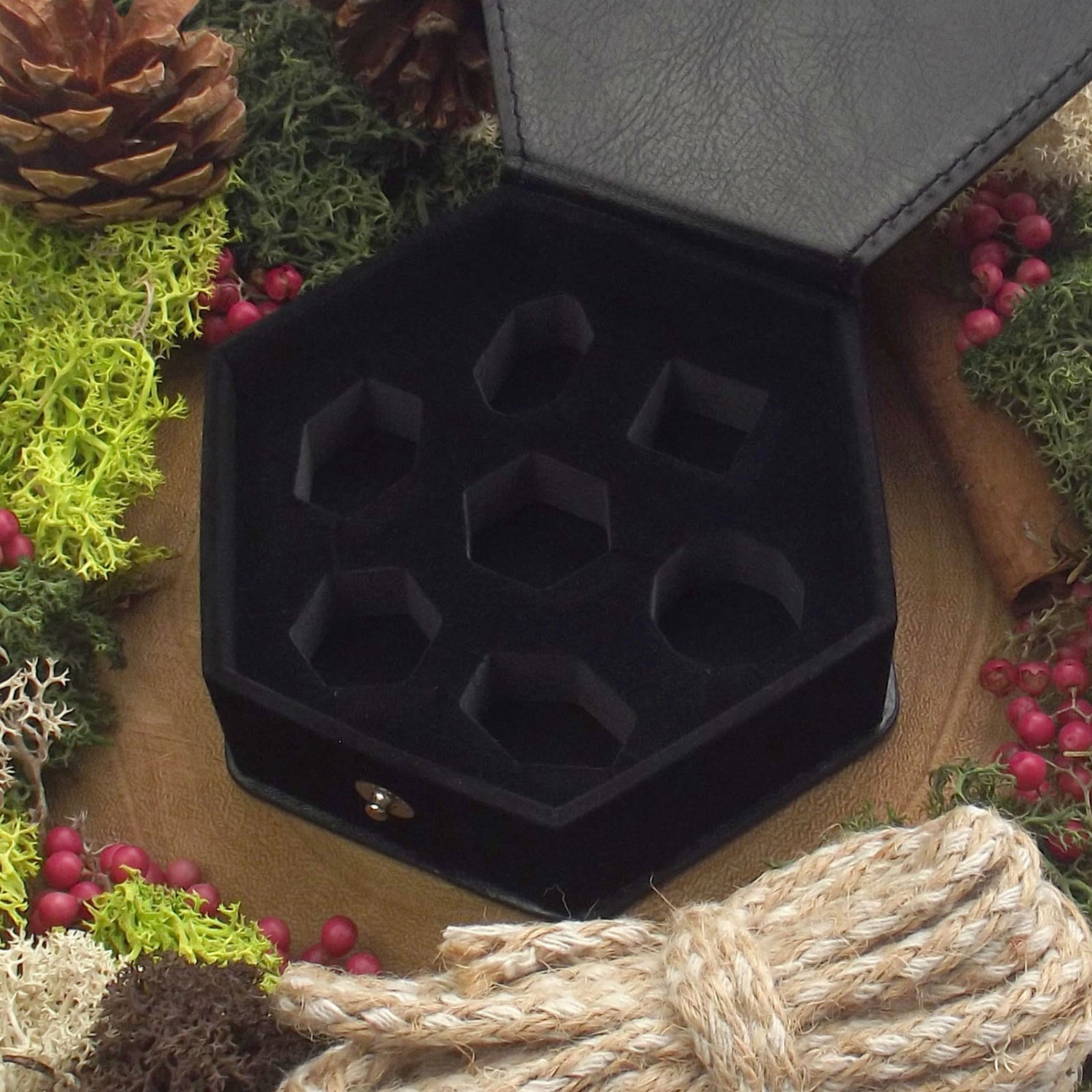 Hexagon Dice Box | PU Leather - Dice Box - Luffleberry