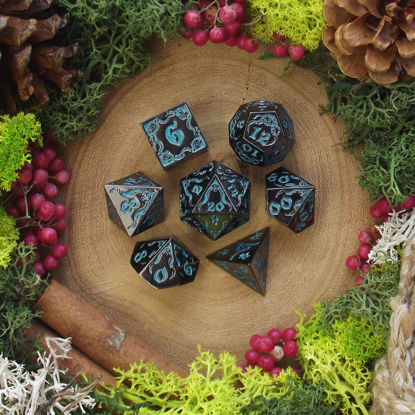 Eldritch Glow Dice | Glow in the Dark Metal Dice - Dice Set - Luffleberry