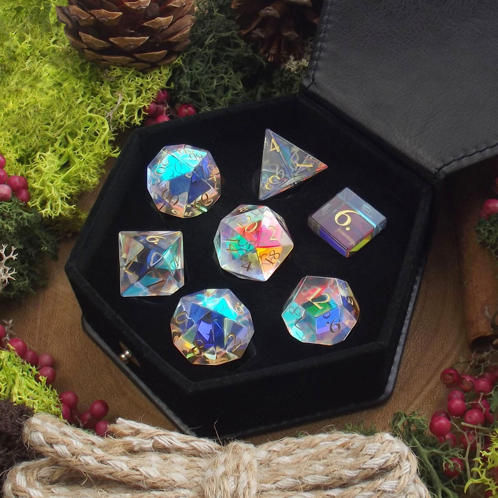 Rainbow Prism | Dichroic Glass 'B Grade' Dice Seconds - Dice Set - Luffleberry