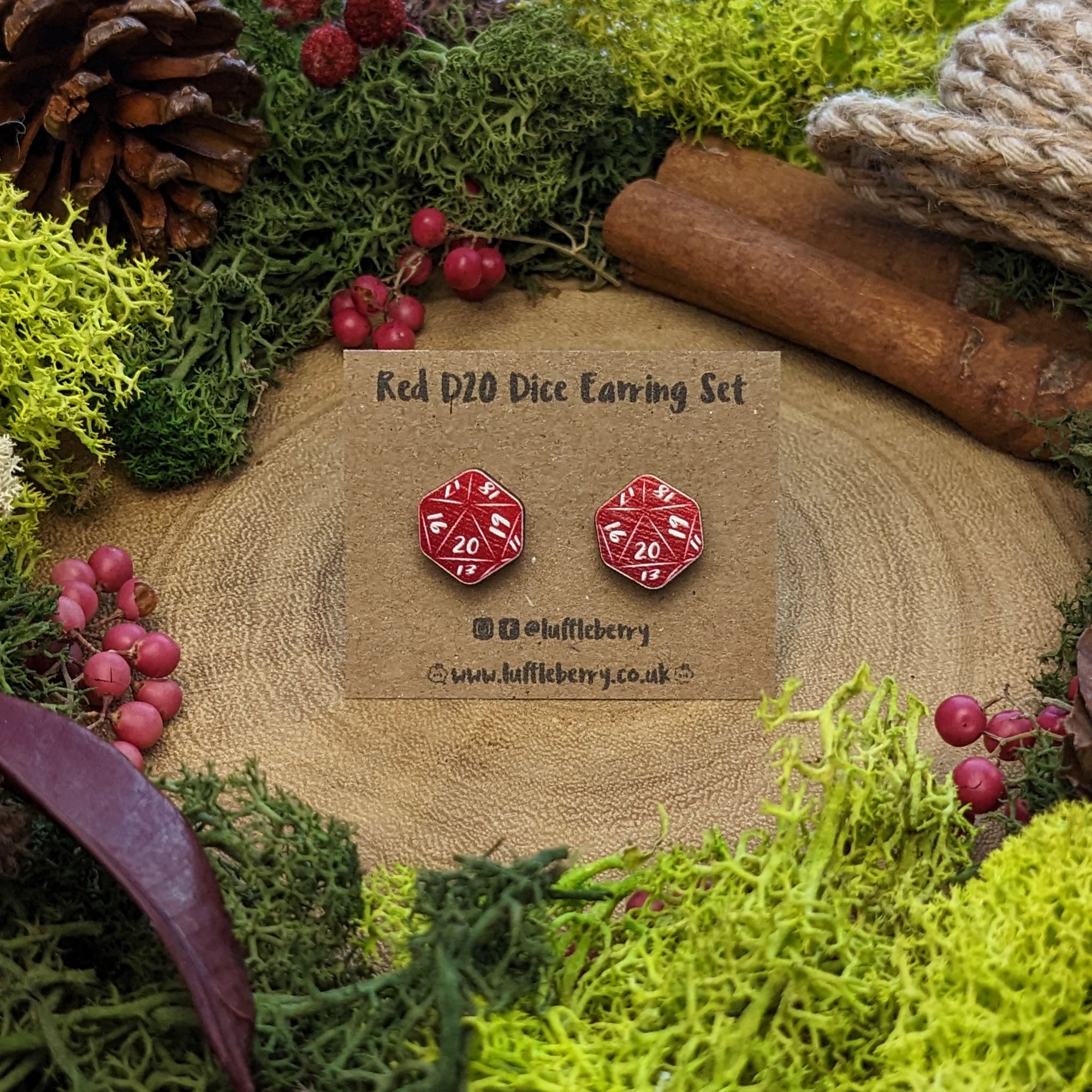 Red D20 | Wooden Earrings