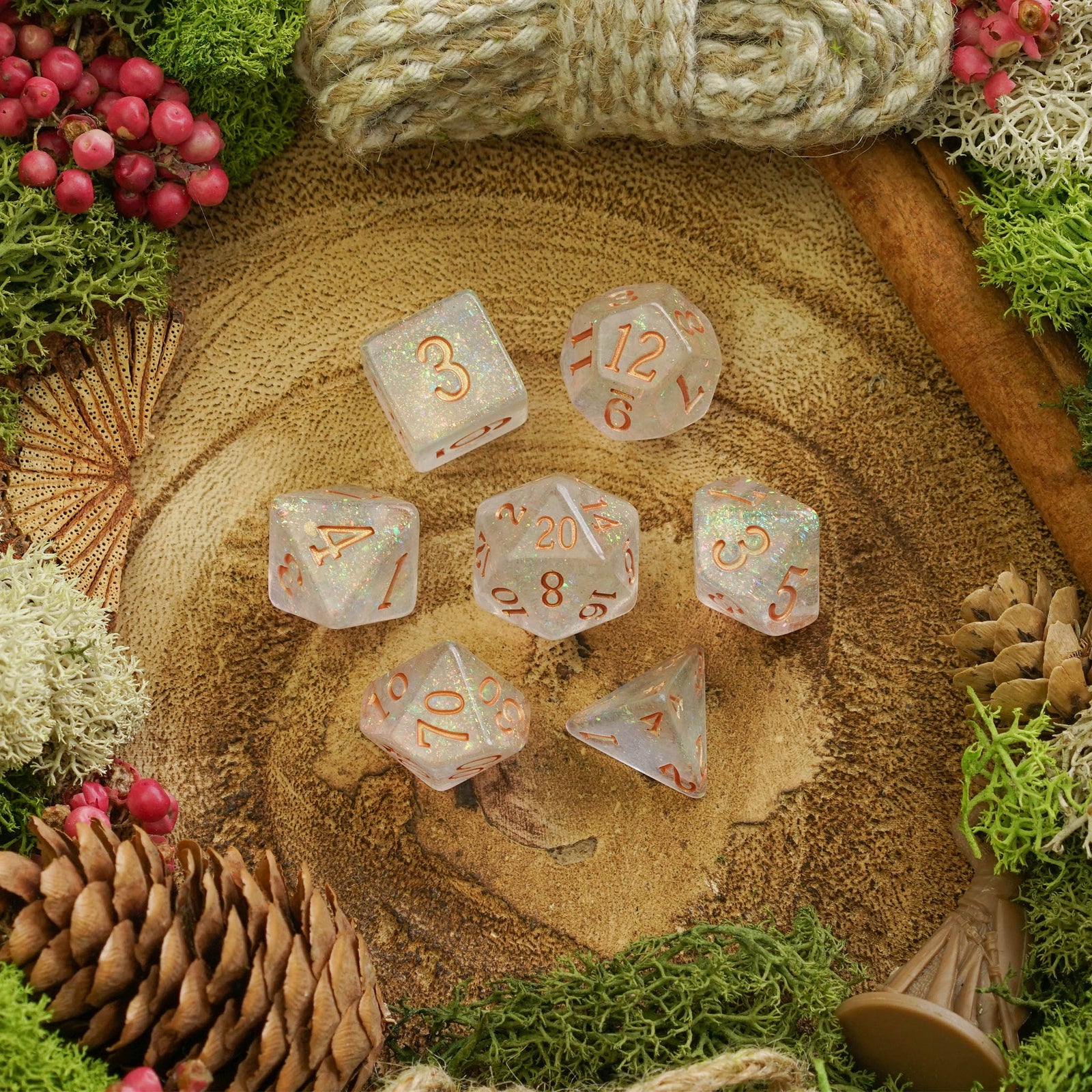 Rose Gold | Faerie Fire Dice - Dice Set - Luffleberry