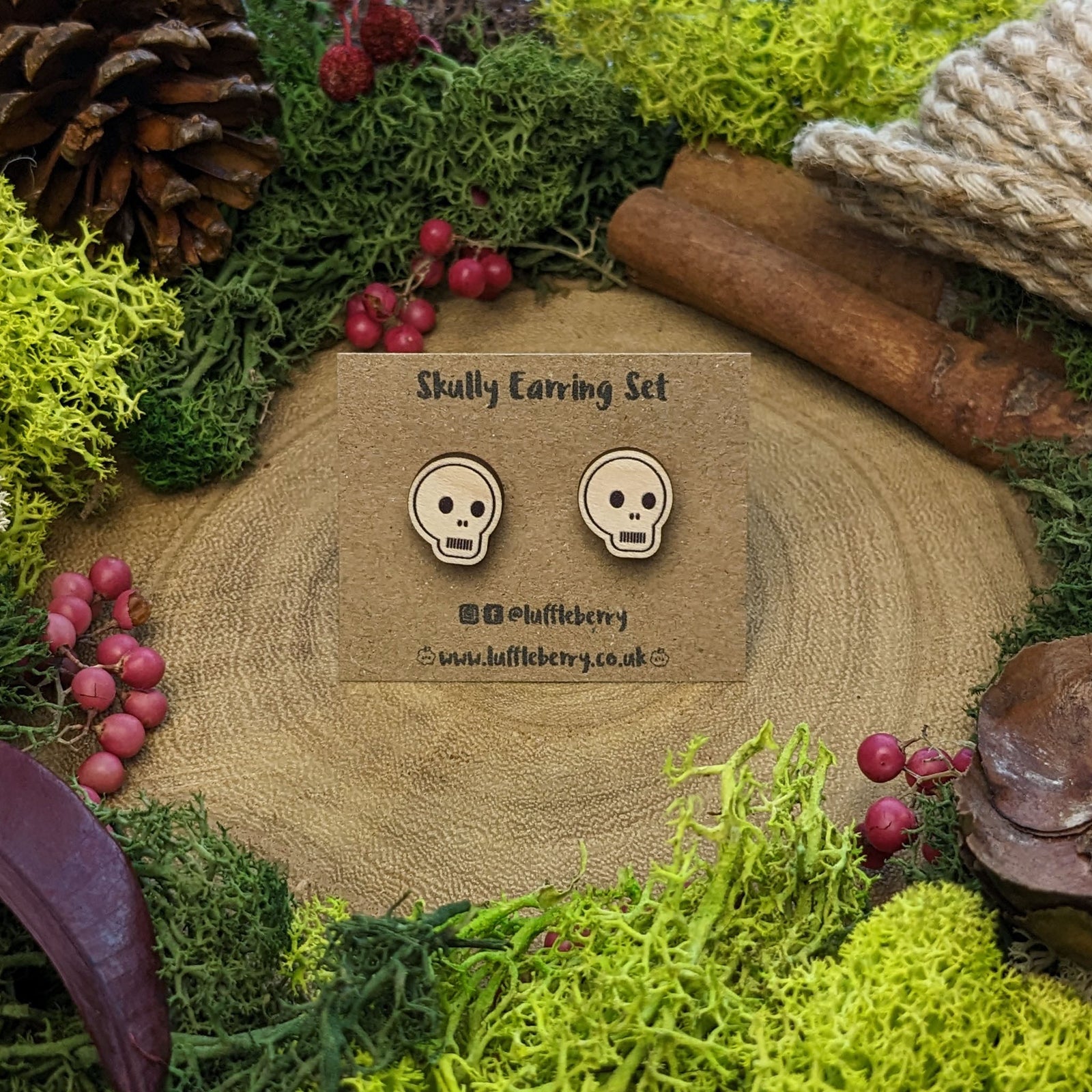 Skully | Wooden Earrings - Earrings - Luffleberry