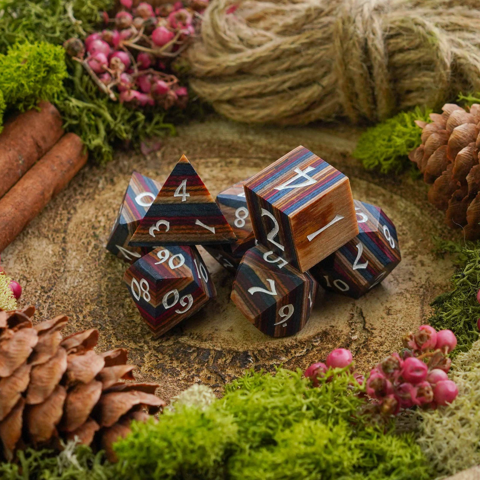 Striped Wood | Wooden Dice - Dice Set - Luffleberry