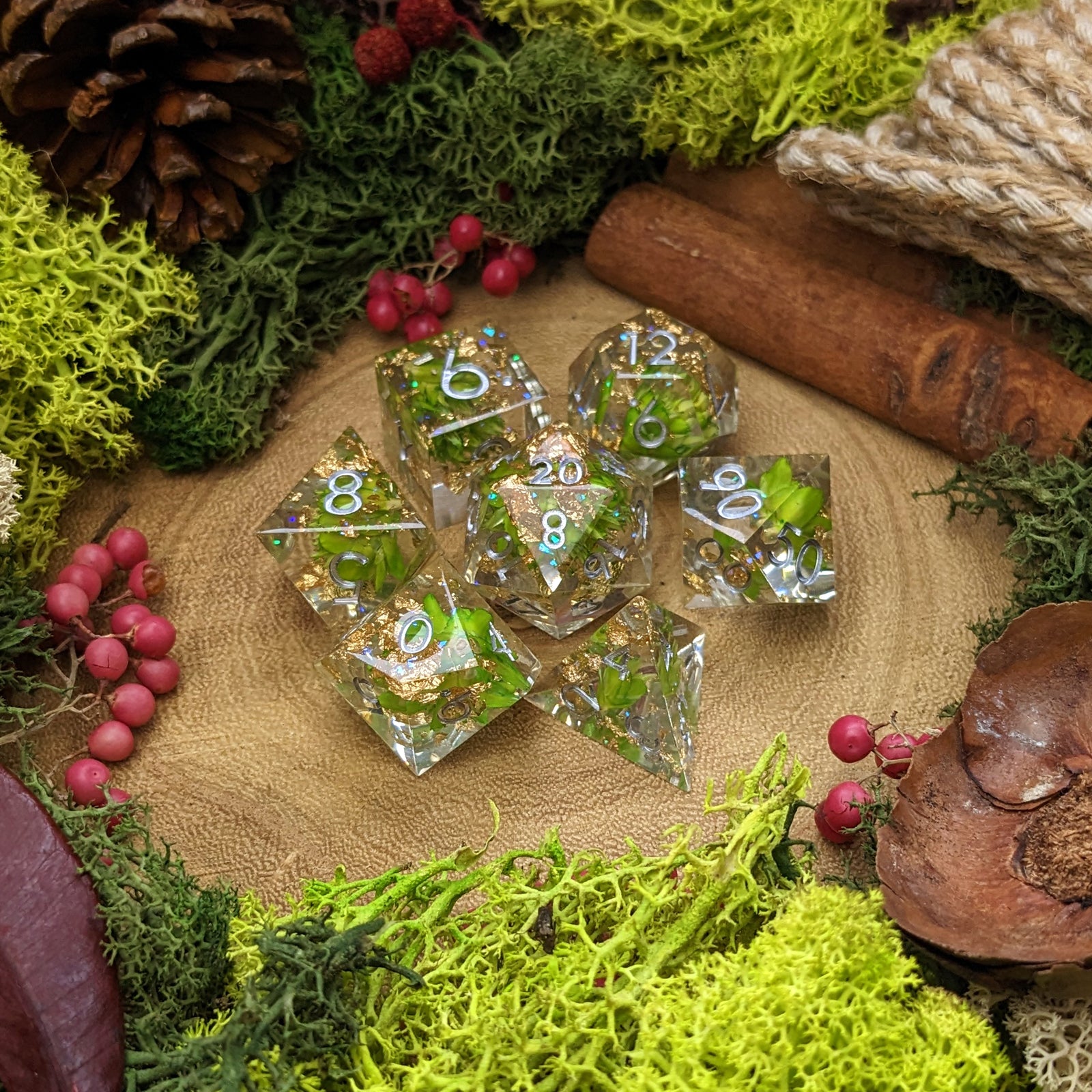 Verdant Bloom | Sharp Edge Resin Dice - Dice Set - Luffleberry