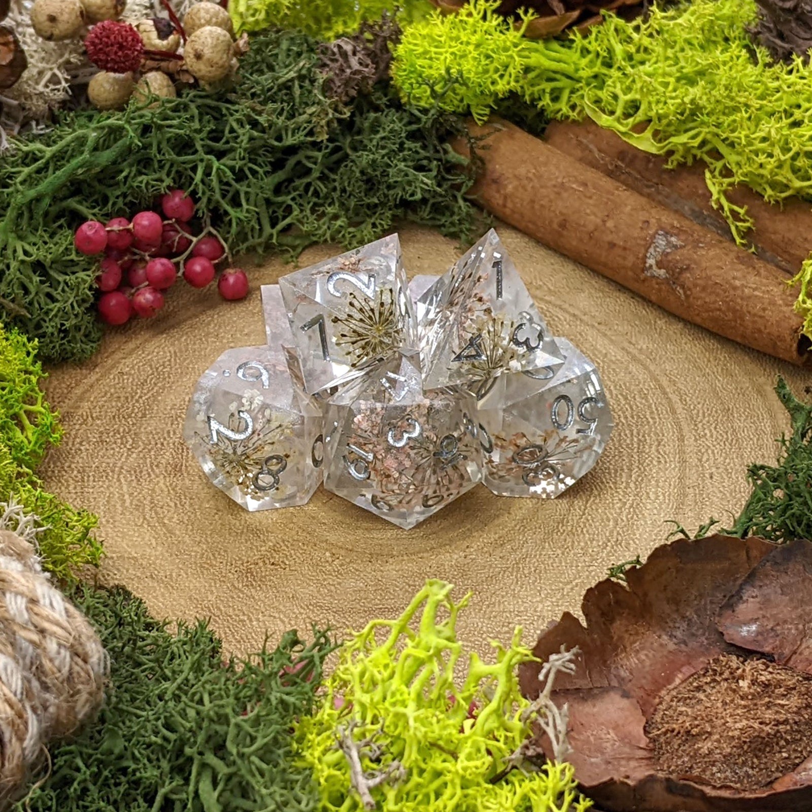 Wintertide Blossom | Sharp Edge Resin Dice - Dice Set - Luffleberry