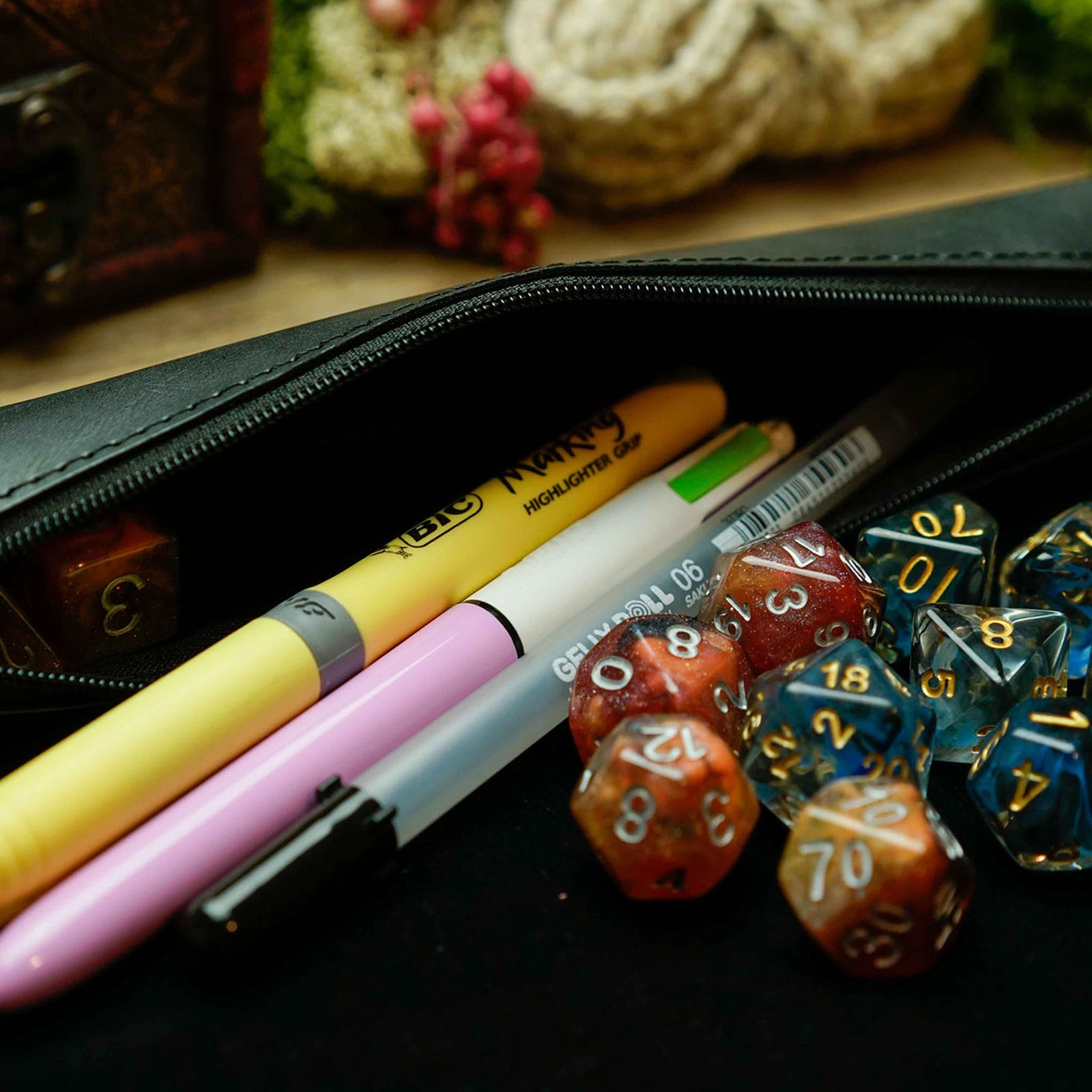 Black PU Leather Roll Up Dice Mat & Storage - Dice Tray - Luffleberry