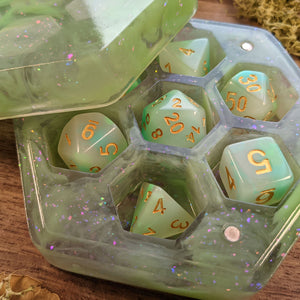 Gelatinous Cube Hexagonal Dice Box | Green Glitter Resin | 'B' Grade Dice Box