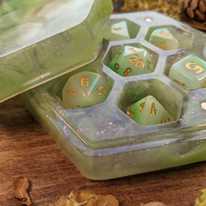 Gelatinous Cube Hexagonal Dice Box | Green Glitter Resin | 'B' Grade Dice Box