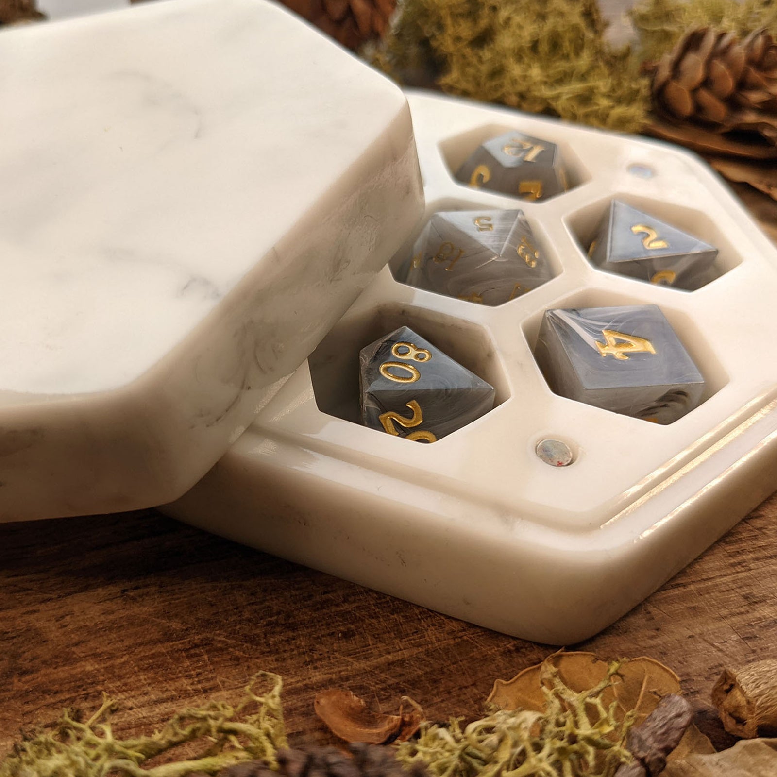 Marble Resin Dice Box | White & Grey Resin | 'B Grade' Dice Box - Dice Tray - Luffleberry