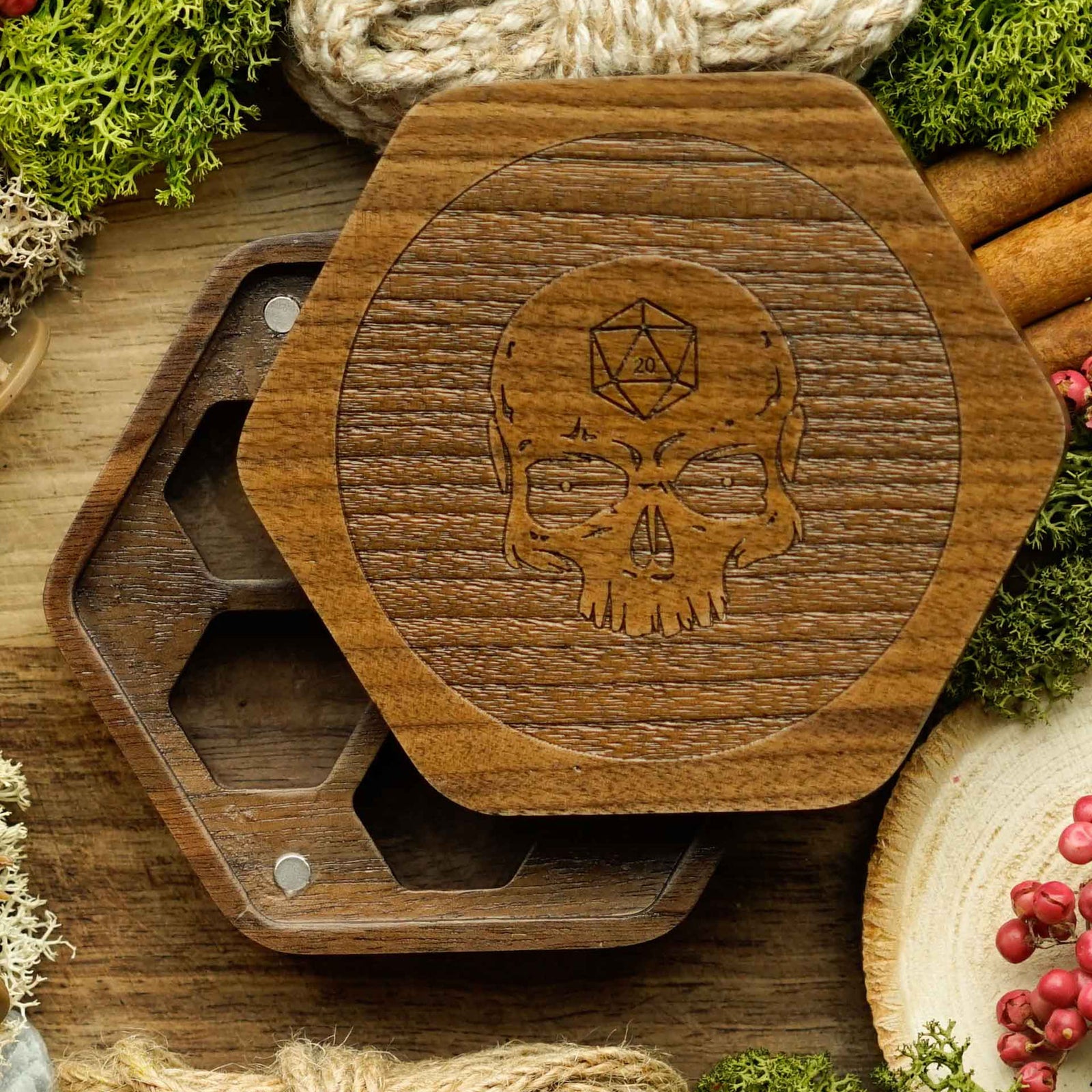 Necromancer's Cache | Walnut Wood Dice Box | 'B Grade' - Dice Tray - Luffleberry